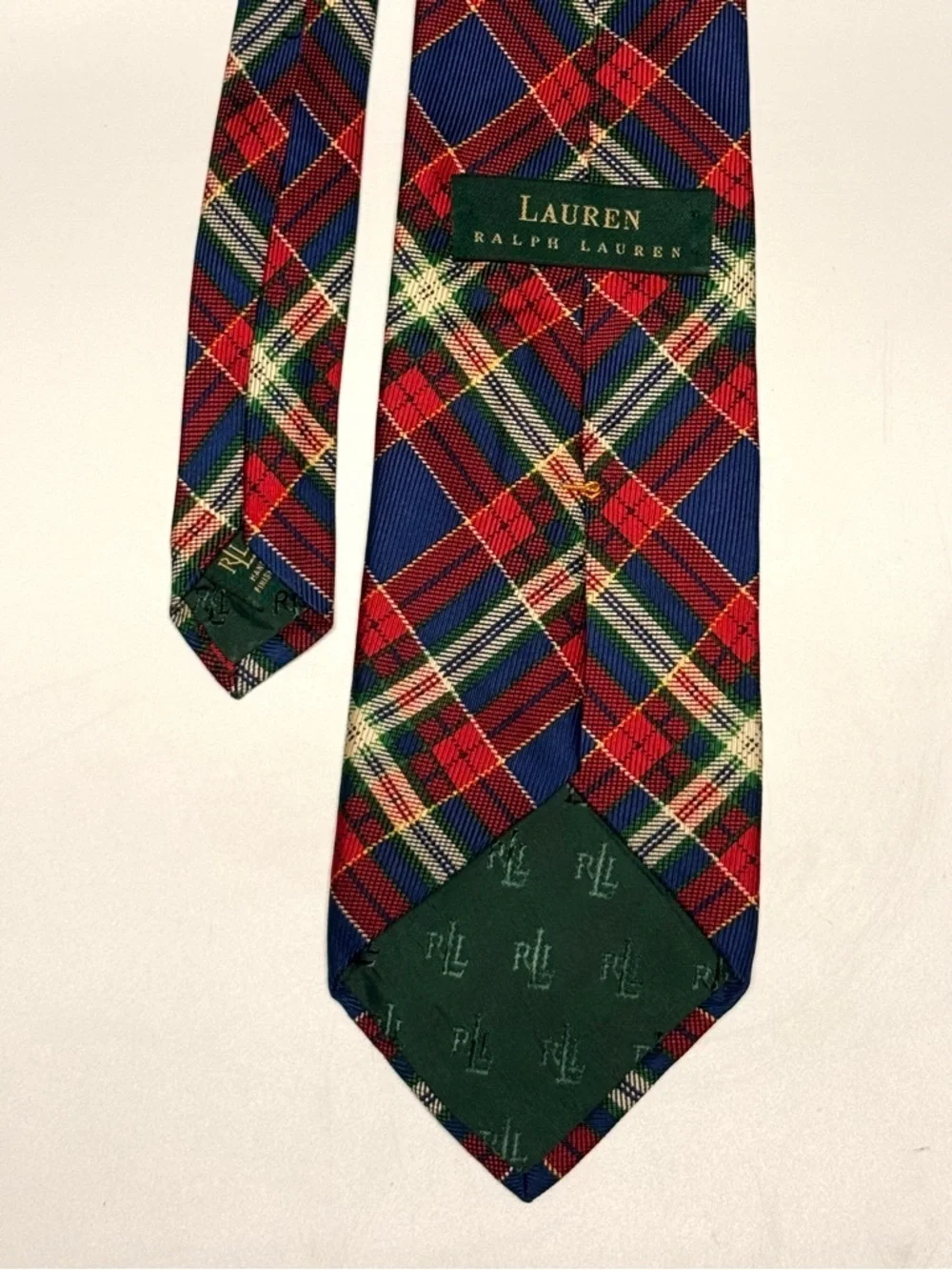 Lauren Ralph Lauren Red, Blue & Green Tartan Plaid Tie 100% silk